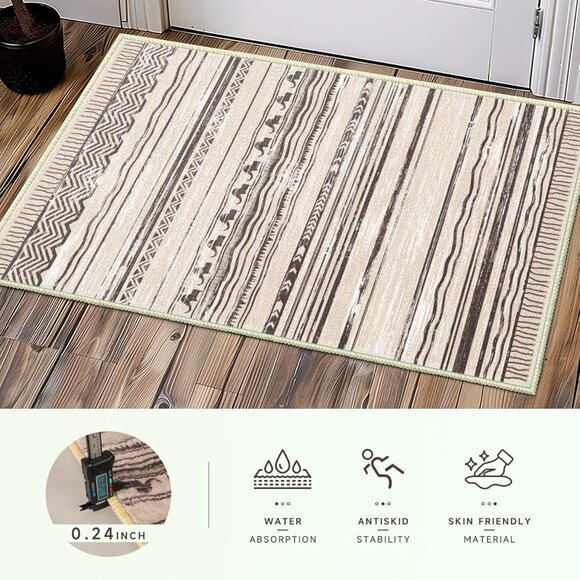 Area Rug 2'x3' Machine Washable Door Mat Bathroom Boho Gray Low Pile Non Slip - Picture 3 of 7